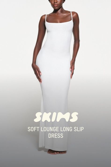 Soft Lounge Long Slip Dress, Slip Dress White, Long Slip Dress, White Slip Dress, Long Slip, Rib Fabric, Soft Dress, Form Fitting Dress, Silk Slip Dress