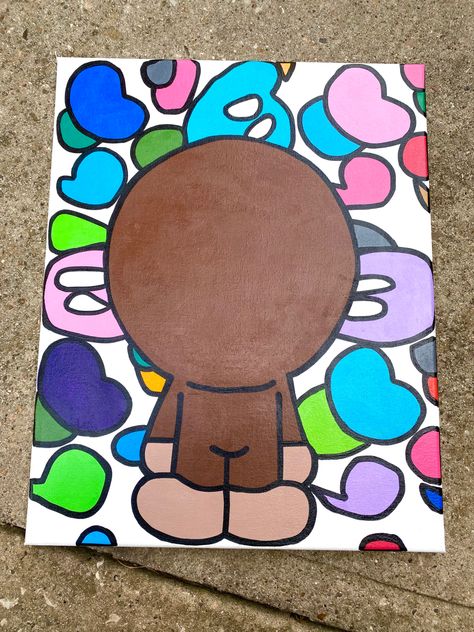 Cartoon Art Canvas Painting, Kaws Painting Ideas On Canvas Easy, Panting Photo Ideas, Kaws Canvas Painting Easy, Easy Kaws Painting Ideas, Blue Kaws Painting, Hypebeast Painting Canvas, Kaws Drawing, Canvas Painting Ideas Kaws