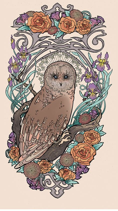 Owl Tat, Mask Illustration, Art Nouveau Tattoo, Nouveau Tattoo, Art Nouveau Illustration, Beautiful Wallpapers For Iphone, Owl Illustration, Owl Tattoo, Owl Art