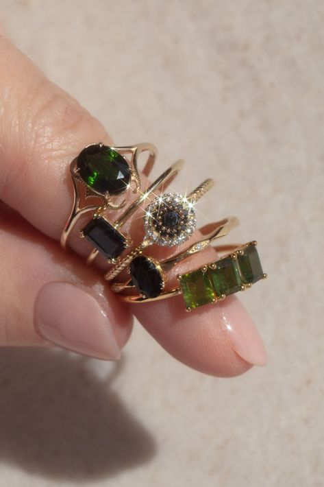 Local Eclectic, Royal Aesthetic, Sparkly Ring, Dark And Moody, Salt And Pepper Diamond, London Blue Topaz, Jewelry Inspo, Green Tourmaline, London Blue