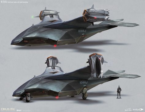 Herve Groussin aka Nuro - Concept design of VTOL Deus Ex Mankind Divided, Aerospace Design, Space Ship Concept Art, Starship Concept, Starship Design, Drone Design, Spaceship Concept, Spaceship Art, Spaceship Design