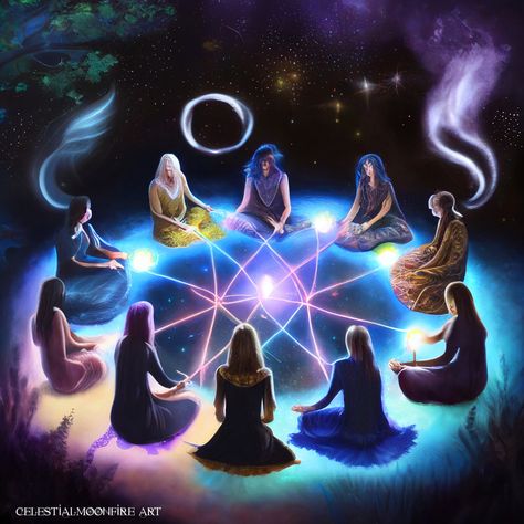 Cosmic Witch Art, Witch's Circle, Sacred Womens Circle, New Moon Womens Circle, Womens Circle Divine Feminine, Art Witchcraft, Power Of Manifestation, Mother Earth Art, Sacred Woman