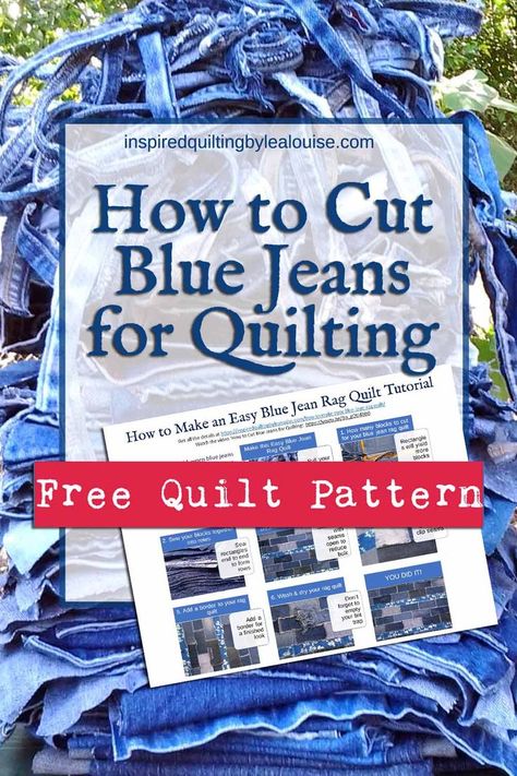 How to cut blue jeans for quilting to make a blue jean quilt. Blue Jean Quilt Pattern is free with Denim Quilt Tips for a beautiful jean rag quilt. How to Make a Blue Jean Rag Quilt Tutorial and recycle old blue jeans for quilting. Quilt with old jeans and denim quilting ideas. Download free pdf quilt pattern free. 
Quilting with Jeans and learn How to make a denim Quilt. Do you know How to make a jean rag quilt? Check these Old Jeans DIY ideas how to recycle old blue jeans for quilting Easy Blue Jean Quilts Patterns, Denim Rag Quilts Old Jeans, Demin Quilts Free Pattern, Jean Pocket Quilt Ideas, Denim Strip Quilt, Quilts Made From Old Blue Jeans, How To Make A Jean Quilt, Denim Quilt Ideas Free Pattern, Easy Denim Quilt