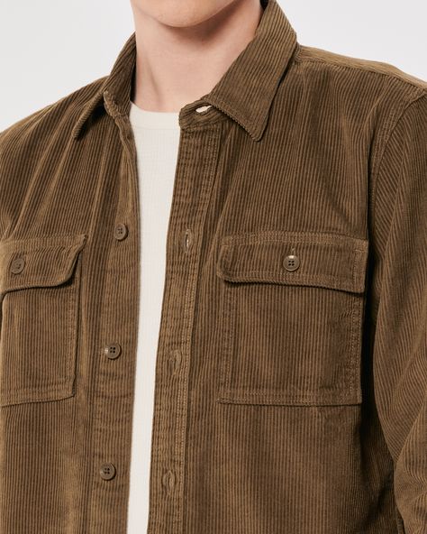 This classic corduroy shirt jacket is designed with a full button closure and button-down chest pockets. Slim Fit. Shirt Jacket Men, Men Shirt, Tiger Of Sweden, Light Jacket, Jean Shirts, Forest Green, Shirt Jacket, Hollister, The Man