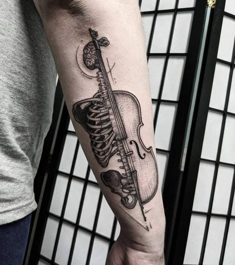 Skeleton And Cello Tattoo Design Cello Tattoo Ideas, Small Cello Tattoos, Skeleton Listening To Music Tattoo, Skeleton Playing Violin Tattoo, Instrument Tattoo, Violin Tattoo Ideas, Cello Tattoo, Musician Tattoo, Love For Music