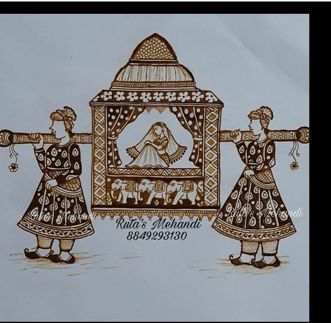 Palkhi Drawing, Dulhan Doli Mehndi Designs, Doli Barat Drawing, Arabic Mehendi Designs, Short Mehndi Design, Simple Mehendi Designs, Floral Henna Designs, Mehndi Designs Bridal Hands, Bridal Henna Designs