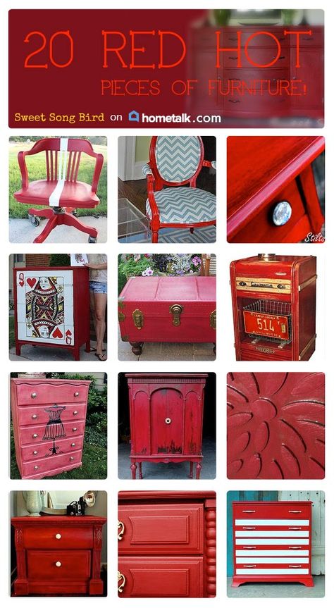 Red Painted Furniture, Red Furniture, Red Home Decor, Furniture Rehab, Red Decor, Funky Furniture, Paint Furniture, Red Paint, Redo Furniture