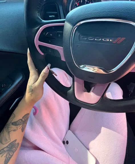 Scatpack Charger Interior, Scatpack Charger Aesthetic, Pink Dodge Charger, Pink Charger, Dodge Charger Interior, Black Yeezys, Black Dodge Charger, Dodge Charger Sxt, Barbie Car