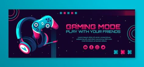 Gradient gaming setup facebook cover | Premium Vector #Freepik #vector #videogame #computer-game #gaming #gamer Gaming Cover Photo, Gamer Banner, Banner Gamer, Banner Gaming, Creative Facebook Cover, Game Ads, Gaming Center, Vector Gradient, Gaming Banner