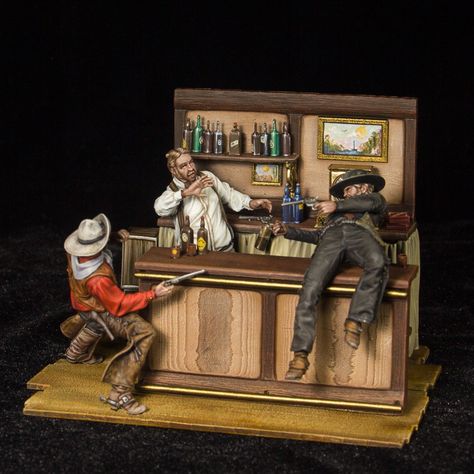 Once in the Saloon by Aleksander Kursov · Putty&Paint Cowboy Diorama, Diy Horse Barn, Diy Horse, Saloon Girls, Western Life, Horse Diy, Military Diorama, Miniature Figures, Horse Barn