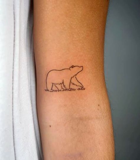 Bear Tatoos Woman, Simple Mama Bear Tattoo, Line Art Bear Tattoo, Simple Bear Tattoo Ideas For Women, Fineline Bear Tattoo, Dainty Bear Tattoo, Bear Tattoo Women, Bear Tattoos For Women, Fine Line Bear Tattoo