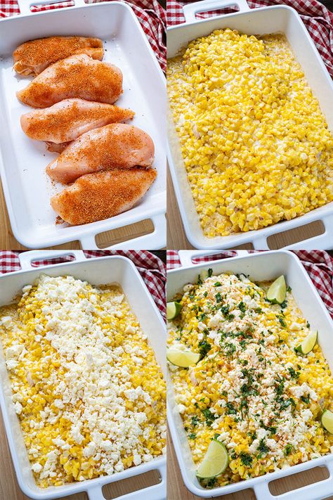 Mexican Street Corn Baked Chicken Mexican Street Corn Casserole With Chicken, Mexican Food Recipes Corn, Mexican Street Corn Casserole Meal Prep, Street Corn Chicken Bake, Mexican Street Corn Chicken Bake, Chicken Street Corn Casserole, Street Corn Chicken Crockpot, Mexican Street Corn Chicken Crockpot, Chicken Corn Bake