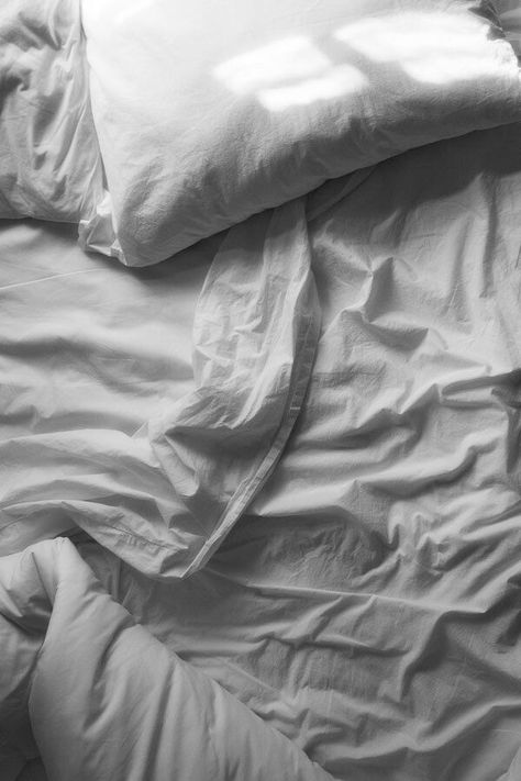 Unmade Bed, White Sheets, Pillows, Black And White, Bed, White, Black