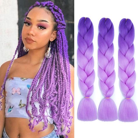 Amazon.com : Eugenia Jumbo Braiding Hair 3pcs ombre Blue/Purple Synthetic Ombre braiding Hair Kanekalon Braiding High Temperature Fiber Crochet Twist Braids (3pcs, 24") : Beauty & Personal Care Wolf Braids, Purple Braiding Hair, Hair Clips For Braids, Ombre Braids, Jumbo Braiding Hair, Ombre Braid, Color Extensions, Hair Weaving, Crochet Twist