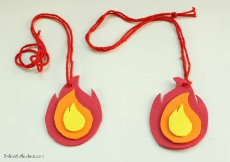 How to Make a Fire Flame Necklace for Kids | Brilliant Little Ideas Necklace Template, Fire Safety Preschool Crafts, Pentecost Craft, Flame Necklace, Fire Crafts, Vbs Craft, Make A Fire, Kids Collage, Necklace For Kids