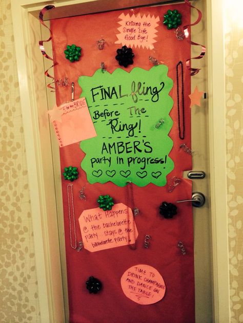 Bachelorette Cruise Room Decor, Bachelorette Cruise Door, Hotel Bachelorette Party Decorations, Bachelorette Hotel Room Decorations, Batchlorette Party, Cruise Bachelorette Party, Balloon Displays, Door Decoration Ideas, School Function