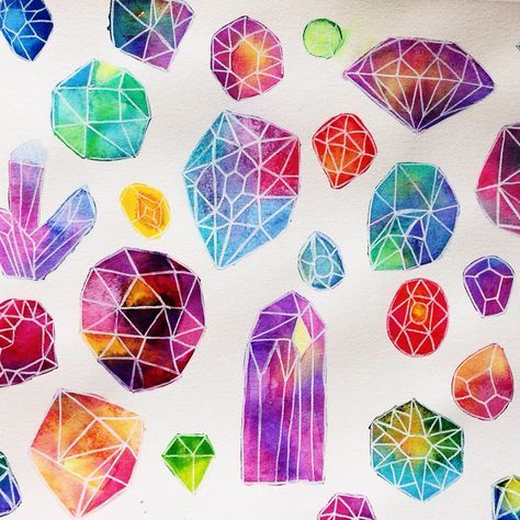 Art Room Posters, Gem Drawing, Watercolor Geometric, Crystal Drawing, Art Activities For Toddlers, 6th Grade Art, 4th Grade Art, 5th Grade Art, Paintings Watercolor