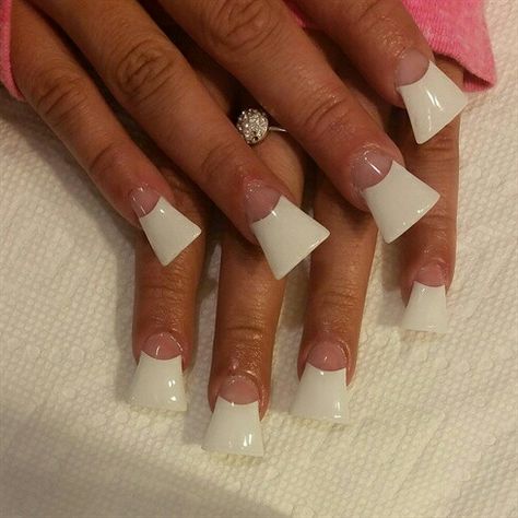 French Tip Duck Nails, Duck Flare Nails, Flare Acrylic Nails, Nails Pink And White, Ugly Nails, Long French Nails, Flared Nails, Flare Nails, Duck Feet