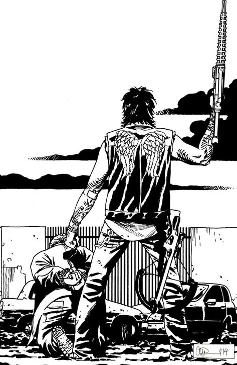 Daryl Dixon Comic, Daryl Motorcycle, Rick Grimes Comic, Arte Zombie, Twd Comics, Walking Dead Art, Walking Dead Daryl, April Fool's Day, Zombie Art