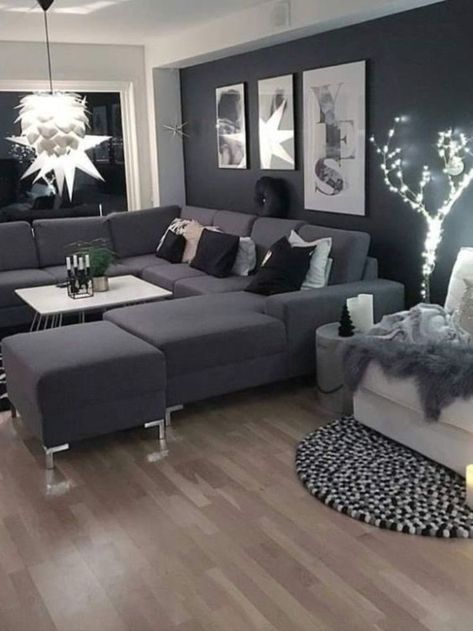 Grey Walls Living Room, Gray Living Room Design, Black Living Room Decor, White Living Room Decor, Furnitur Ruang Keluarga, Grey Couch Living Room, Black And White Living Room, Flyers Design, Living Room Decor Gray