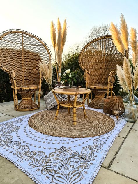 Peacock chairs, boho wedding package, boho seating, boho bride Boho Peacock Chair Decor, Wedding Peacock Chairs, Peacock Wicker Chair, Peacock Chairs Wedding, Peacock Chair Wedding, Boho Peacock Chair, Peacock Chair Decor, Bohemian Centerpieces, Rattan Peacock Chair