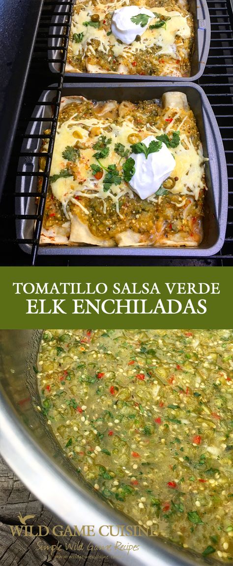 Elk Enchiladas, Roasted Tomatillo Salsa Verde, Making Salsa, Roasted Tomatillo Salsa, Pickled Jalapenos, Roasted Tomatillo, Deer Meat Recipes, Salsa Ingredients, Mild Salsa