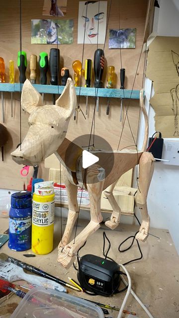 2,356 likes, 47 comments - buddyollie el May 3, 2023: "Dog marionette puppet made as part of my recently completed DYCP award from @aceagrams. Have made plenty of human figures, so now was the time to make man’s four-legged best-friend and I’m pretty happy with this working model inspired by the Xolo or Mexican Hairless Dog. 

#puppet #puppetry #puppetmaking #puppetdesign #puppettheatre #puppeteer #marionette #marionettes #puppetsofinstagram #puppetmaster #dog #dogpuppy #dogpuppet #dog #xolo #xo Dog Marionette, Wood Puppet, Marionettes And Puppeteers, Dog Puppet, Puppet Mechanics, Full Body Puppets, Puppetry Arts, Puppetry Theatre, Types Of Puppets