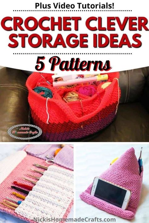 Crochet Tool Organizer, Crochet Organizer Storage Ideas Free Pattern, Crochet Caddy Free Pattern, Crochet Organizer Storage Ideas, Crochet Storage Ideas, Crochet Storage Pattern, Yarn Storage Ideas Small Spaces, Crochet Hook Holder Pattern, Storage Ideas Small Spaces