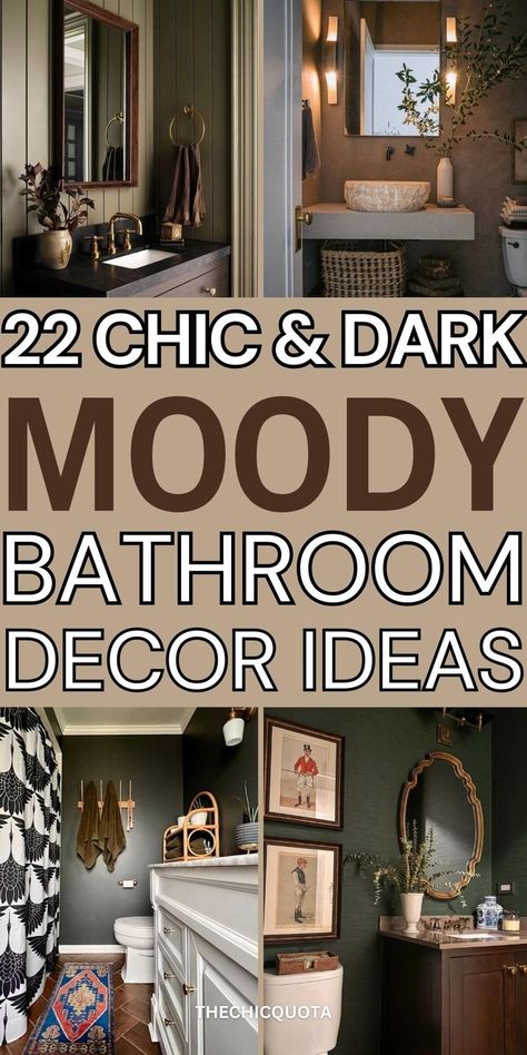 moody bathroom Moody Bathroom White Vanity, Dark Boho Bathroom Decor, Brown Moody Bathroom, Dark Walls In Bathroom, Dark Brown Moody Bathroom, Moody Burgundy Bathroom, Moody Western Bathroom, Neutral Moody Bathroom, Dark Bathroom Paint Ideas