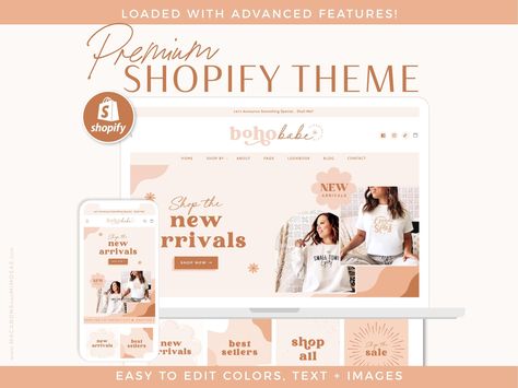 Shopify theme with neutral boho store banners to edit in Canva in an online apparel and accessories boutique. A luxe Shopify eCommerce template for your website. Makeover your Shopify store with these boho flower shop banners and stunning new design. 🖥️  LIVE DEMO: https://bohobabetheme.myshopify.com/ PASSWORD: macarons ⭐ View Full Collection: https://etsy.me/3Ua4NQF oooooooooooooooooooooooooooooooooooooooooooooooooooooo Our Shopify 2.0 theme templates are customizable with no coding needed! Website Design Pricing, Boho Template, Shopify Ecommerce, Boho Store, Best Landing Page Design, Landing Page Design Inspiration, Store Banner, Apparel Boutique, Header Design