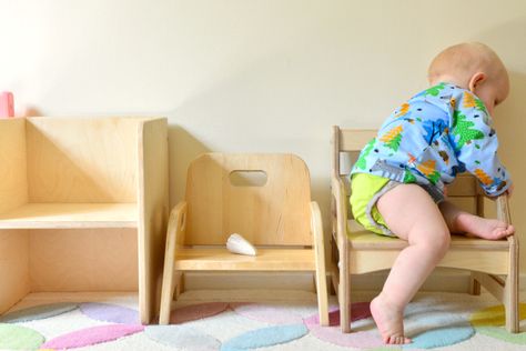 Toddler Chair Diy, Children Dresser, Montessori Chair, Montessori Infant Room, Toddler Projects, Cube Chair, Kids Armchair, Wooden Rocking Chairs, Low Chair