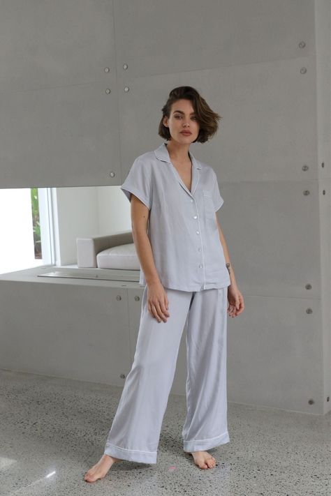 Eva Short Sleeve with Long Pant TENCEL™ Womens Pyjama Set - Eggshell B