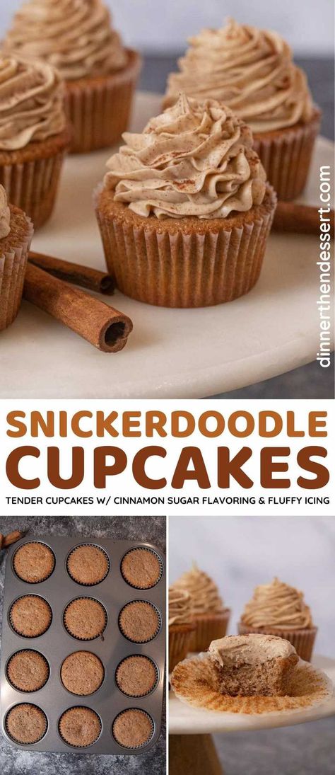 Snickerdoodle Cupcakes have all the cinnamon sugar goodness of classic cookies in cupcake form with a creamy cinnamon buttercream frosting. Easy Snickerdoodle Cupcakes, Cookie Flavored Cupcakes, Easy Fall Themed Cupcakes, Snicker Doodle Cupcakes Recipes, Snickerdoodle Cupcakes Recipe, Gluten Free Snickerdoodle Cupcakes, Snickerdoodle Cupcakes Box Cake, Fall Baking Cupcakes, Buttery Cupcakes