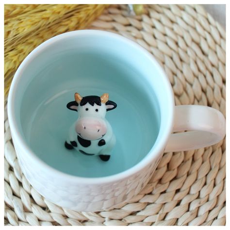 PRICES MAY VARY. This ceramic mug has a whimsical surprise when you get to the bottom of your coffee or tea, a baby animal is inside to greet you. Dishwasher safe/Microwave friendly. Ceramic size:5.51"x4.3"x3.54". What a great idea for any animal lover. Enjoy a cup of coffee, cocoa, or tea in the company of a cute little animal; Kids and adults will love the novelty mug. Perfect for serving hot chocolate, coffee, tea and more, this china coffee mug is an ideal solution for restaurants, diners, c Home Ceramics, Ceramics Cups, Cow Kitchen Decor, Cow Cute, 3d Coffee, Cow Mug, Cow Birthday, Cow Decor, Cow Gifts