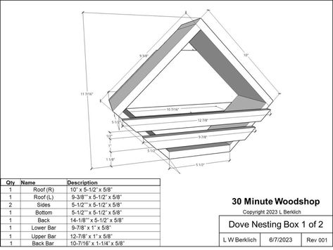 Easy to Build and Kid Friendly Dove Nest Box - 30 Minute Woodshop Dove Nesting Box Plans, Dove House Diy, Dove Nesting Boxes Diy Plans, Dove House Plans, Diy Dove Nesting House, Dove Nesting Boxes Diy, Dove Bird House Plans, Dove Bird House, Birdhouses Diy