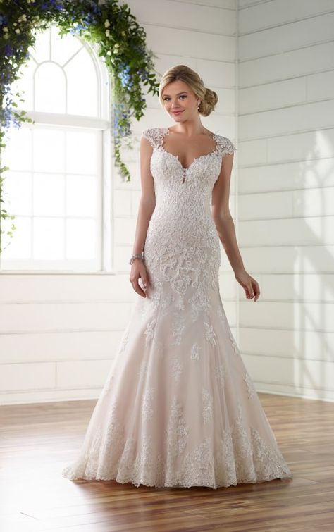 Plus Size Lace Wedding Dress with Illusion Diamond Back | Essense of Australia Essence Of Australia Wedding Dress, Wedding Dress Size 10, Plus Size Wedding Gowns, Sheer Wedding Dress, Dresses Satin, Essense Of Australia, Wedding Dresses With Straps, Wedding Gowns Mermaid, Dress Unique