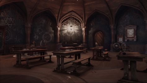 Hogwarts Transfiguration Classroom, Hogwarts Founders Aesthetic, Hogwarts Legacy Classroom, History Of Magic Classroom, Hogwarts Room Aesthetic, Hogwarts Classroom, Hogwarts University, Hogwarts Visuals, Harry Potter Script