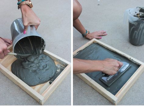 Cement Tray Diy, Concrete Tray Diy, Diy Concrete Tray, Concrete Decor Diy, Diy Concrete Tiles, Cement Tray, Cement Furniture, Concrete Coasters, Pavers Diy