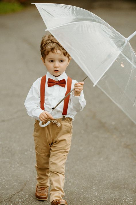 Terracotta Ring Bearer, Fall Wedding Father Of The Bride Outfit, Terracotta Suspenders Groomsmen, Fall Colored Groomsmen, Groomsmen Attire Unique, Grooms Attire Casual, Usher Wedding Outfit, Rust Ring Bearer Outfit, Orange Ring Bearer