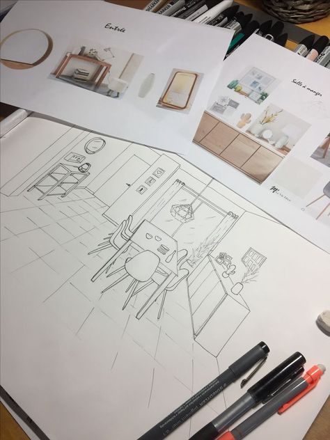 Interior Designer Drawing, Tapeta Harry Potter, Interior Design Student, Interior Design Renderings, Interior Architecture Drawing, Drawing Interior, Interior Design Drawings, Interior Design Presentation, Interior Design Sketches