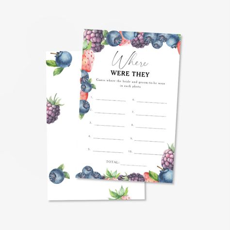 Sweet berry - Where were they bridal shower game Calligraphic Handwriting, Bridal Shower Card, Autumn Weddings, Strawberries Blueberries, Bridal Shower Cards, Themed Bridal Shower, Bridal Shower Game, Bridal Shower Games, Activity Games