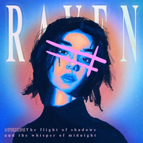 Portrait bathed in neon blue light with pink crossed lines over the face, set against a gradient background with bold typography. Cyberpunk Elements, Modern Portrait, Portrait Artwork, Modern Portraits, Spiritual Artwork, Alternative Music, Mystical Art, Music Genres, Neon Blue