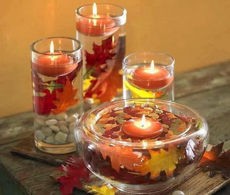 Thanksgiving Holiday Candle  Family Holiday Thanksgiving Centerpieces Diy, Diy Floating Candles, Floating Candle Centerpieces, Floating Candle, Thanksgiving Centerpieces, Beauty Light, Holiday Candles, Candles Crafts, Fall Candles