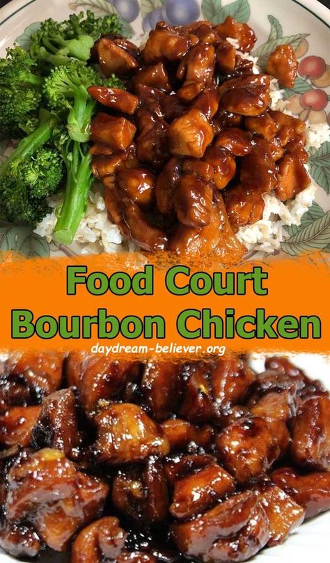 Food Court Bourbon Chicken, Quick And Easy Food, Chinese Food Restaurant, Bourbon Chicken Recipe, Chicken Chinese, Chinese Chicken Recipes, Bourbon Chicken, Recipes Authentic, Boneless Chicken Thigh Recipes