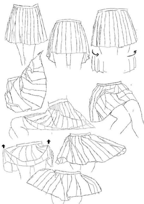 Skirt Side View Drawing, Dress Sitting Reference Drawing, Maxi Skirt Drawing Reference, Skirt Outfits Sketch, School Skirt Drawing, Flowing Dress Drawing, How To Draw A Skirt Sitting Down, Layered Skirt Drawing, Anime Skirt Reference