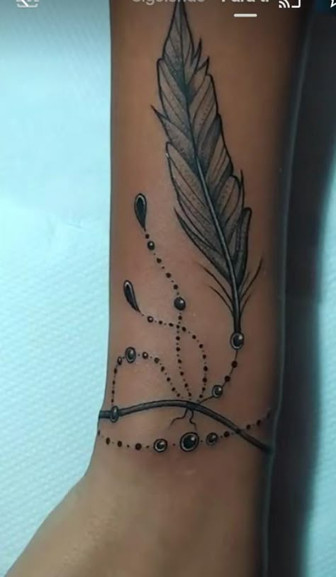 Female Tattoo Ideas With Meaning, Nancy Tattoo, Tattoo Plume, Wrist Hand Tattoo, Arm Wrap Tattoo, Wrap Around Wrist Tattoos, Indian Feather Tattoos, Wrist Bracelet Tattoo, Side Wrist Tattoos