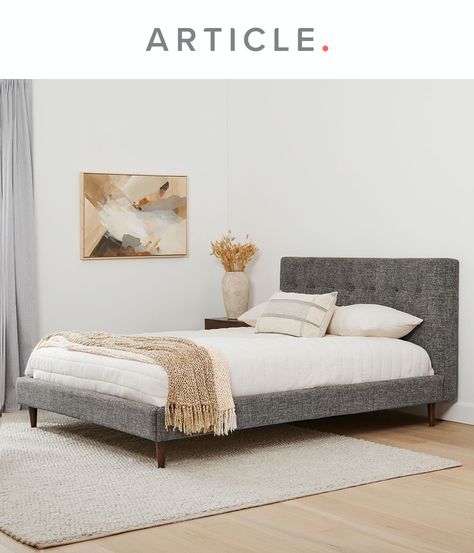 You know the one. Our iconic Sven Bed available in Italian-tanned leather, textured upholstery, and buttery soft velvet. Hard decisions, we know. But your soft landing awaits. Plush Headboard, Mid Century Modern Bed, Bed Grey, Modern Beds, Article Furniture, Hard Decisions, Adjustable Bed Frame, Rem Sleep, Tufted Bed