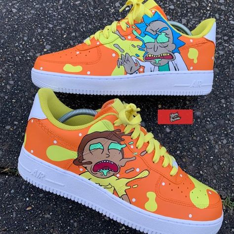 Hand Painted Shoes Diy, Rick And Morty Design, Custom Jordan Shoes, Custom Sneakers Nike, Painted Shoes Diy, Custom Sneakers Diy, Urban Shoes, Custom Shoes Diy, Nike Shoes Air Force