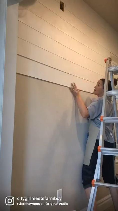 Decorating Shiplap Walls Living Rooms, Chip Lap Walls, Install Shiplap Wall, How To Wood Panel Walls, How To Shiplap Walls Diy, Cheap Shiplap Wall Diy, How To Shiplap Walls, How To Install Shiplap, Lakehouse Bathroom Ideas