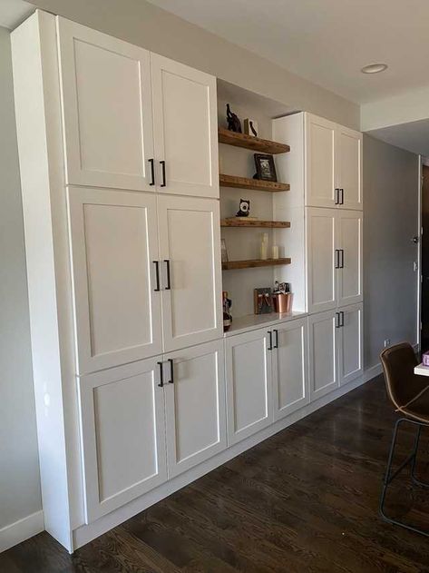 Kitchen Built-ins - Imgur Built In Pantry Cabinet Wall Custom, Dining Room With Pantry Cabinet, Pantry Nook In Kitchen, Diy Pantry Wall Cabinets, Built In Pantry Cabinet Wall Storage, Wall Pantry Ideas Built Ins Kitchen Cabinets, Built In Wall Pantry, Wall Of Storage Cabinets Built Ins, Hall Cabinets Built In